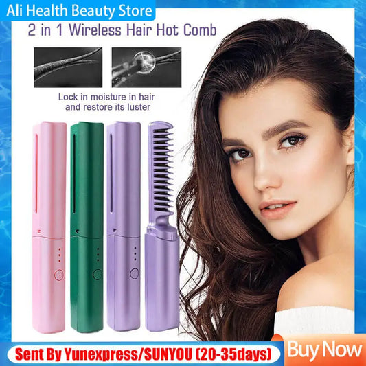 4000mah Wireless Professional Hair Straightener Curler Comb Fast Heating Negative Ion Straightening Curling Brush Styling Tools